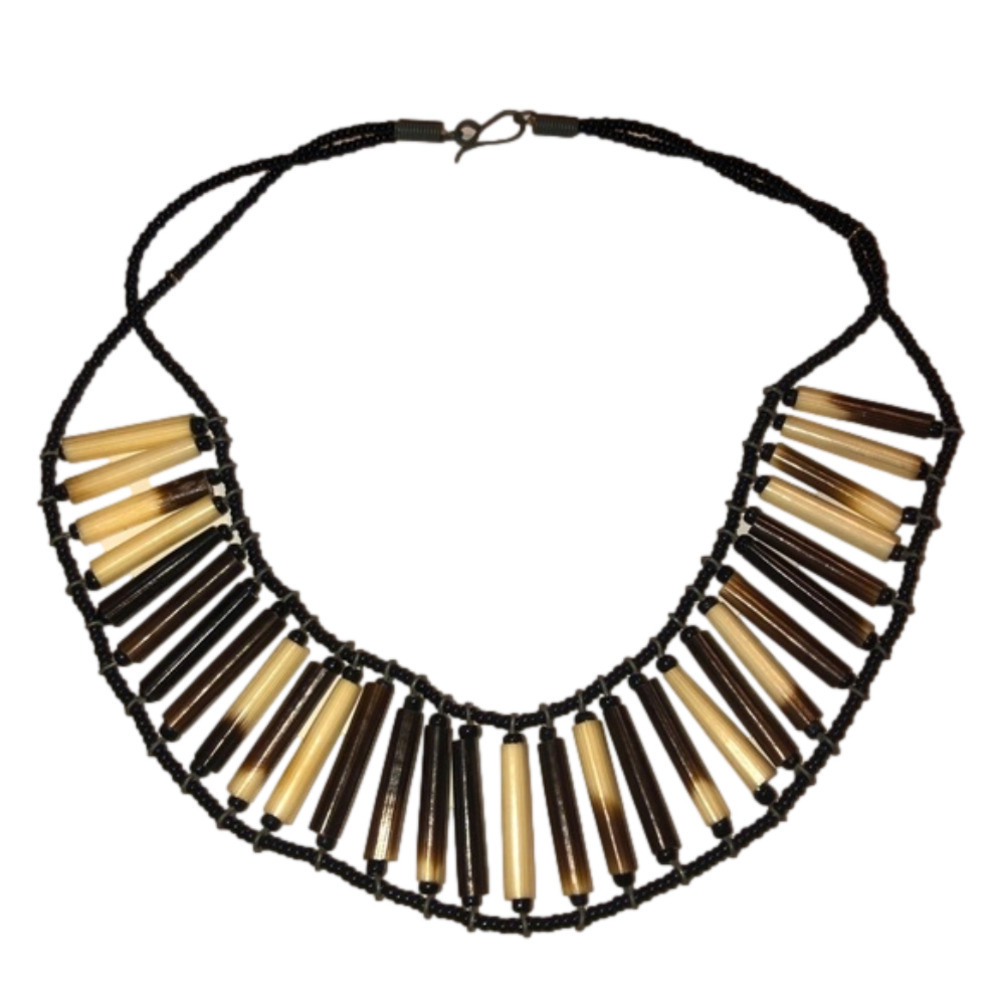 VTG African Porcupine Quill Beaded Collar Necklace 16”